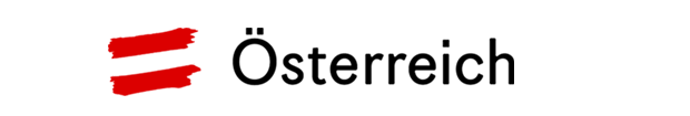 Red and white flag with stylized text "Österreich", representing Austria's national identity and tourism.